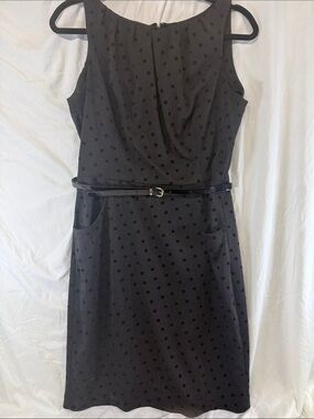 Chaps Black Polka Dot Sleeveless Midi Dress with Patent Belt